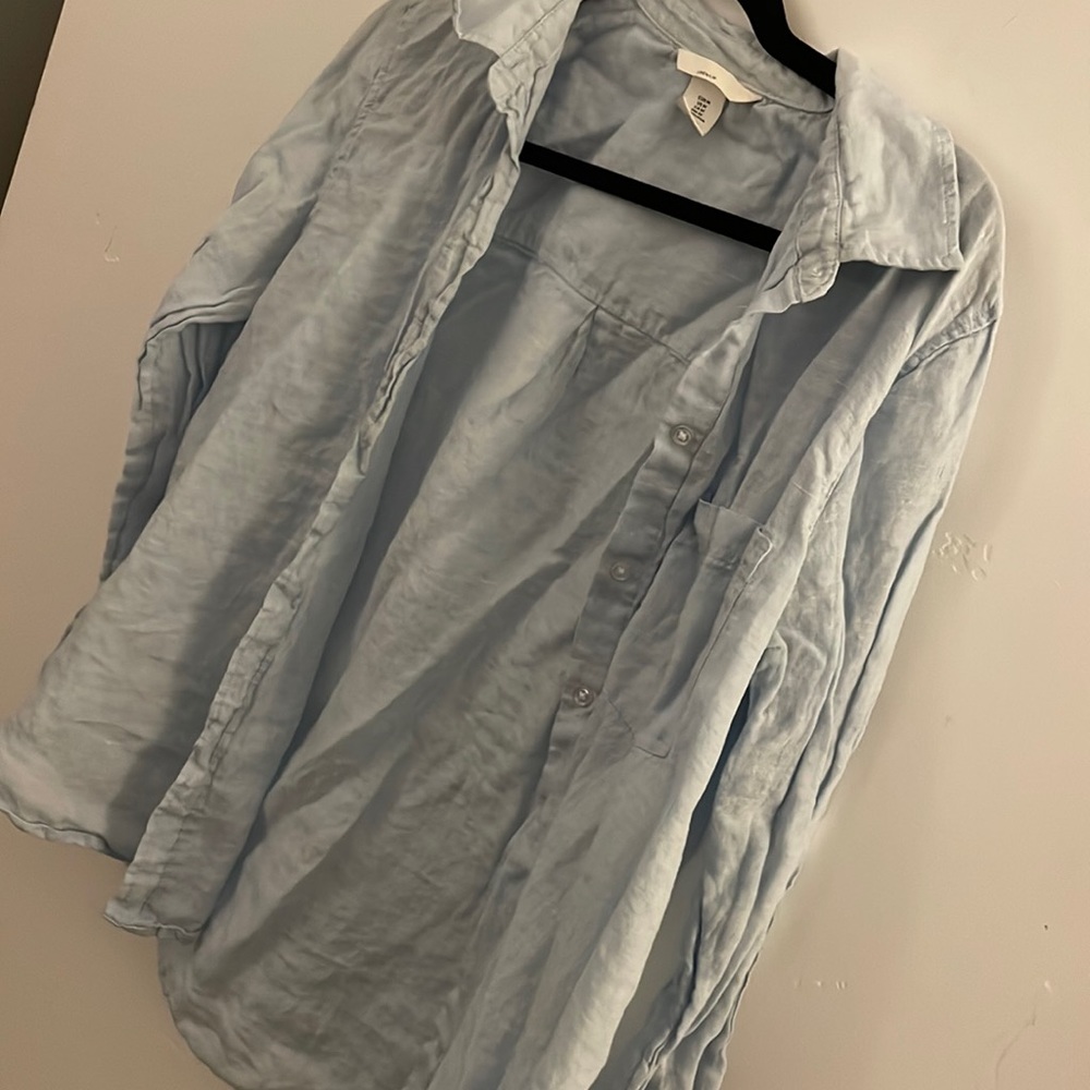 Blue linen button up
